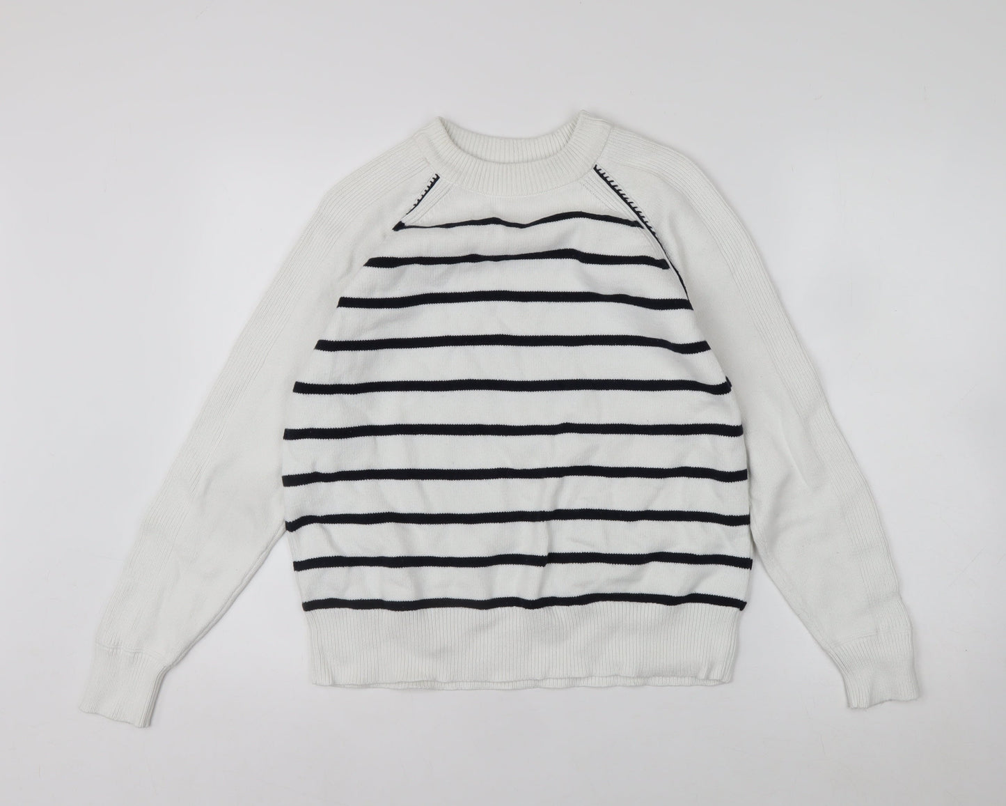 Marks and Spencer Womens White Striped Cotton Knit Jumper M
