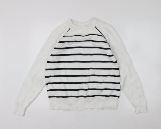 Marks and Spencer Womens White Striped Cotton Knit Jumper M