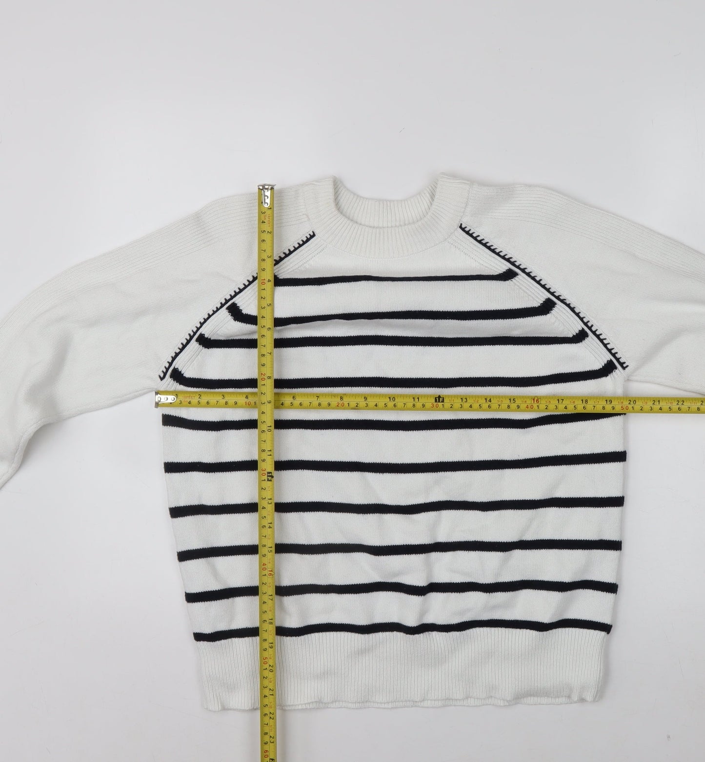 Marks and Spencer Womens White Striped Cotton Knit Jumper M