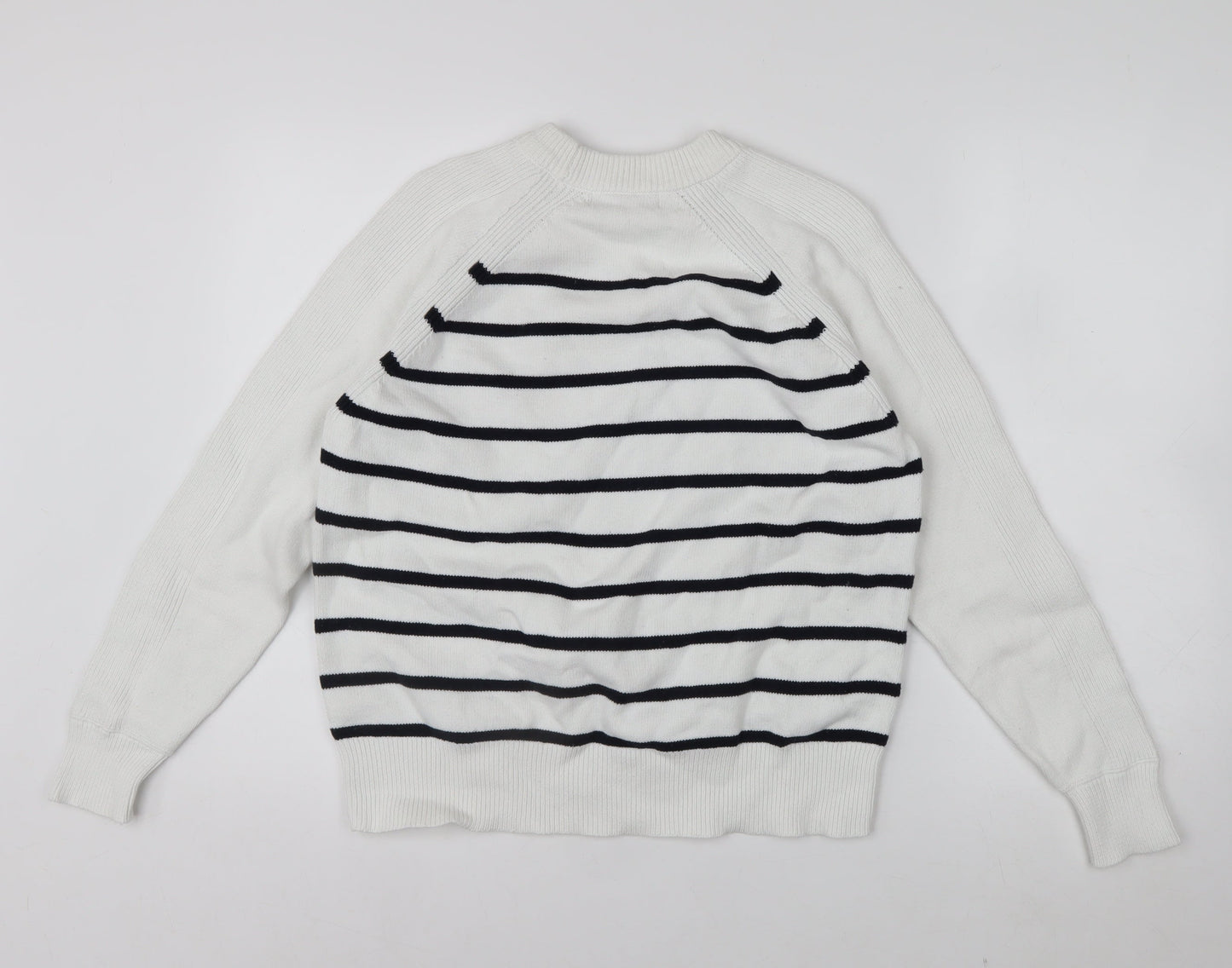 Marks and Spencer Womens White Striped Cotton Knit Jumper M