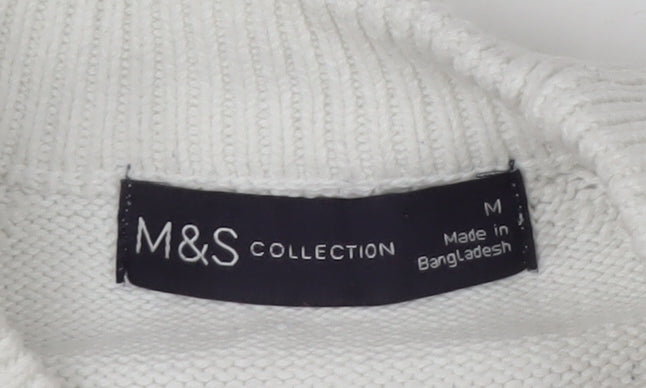 Marks and Spencer Womens White Striped Cotton Knit Jumper M