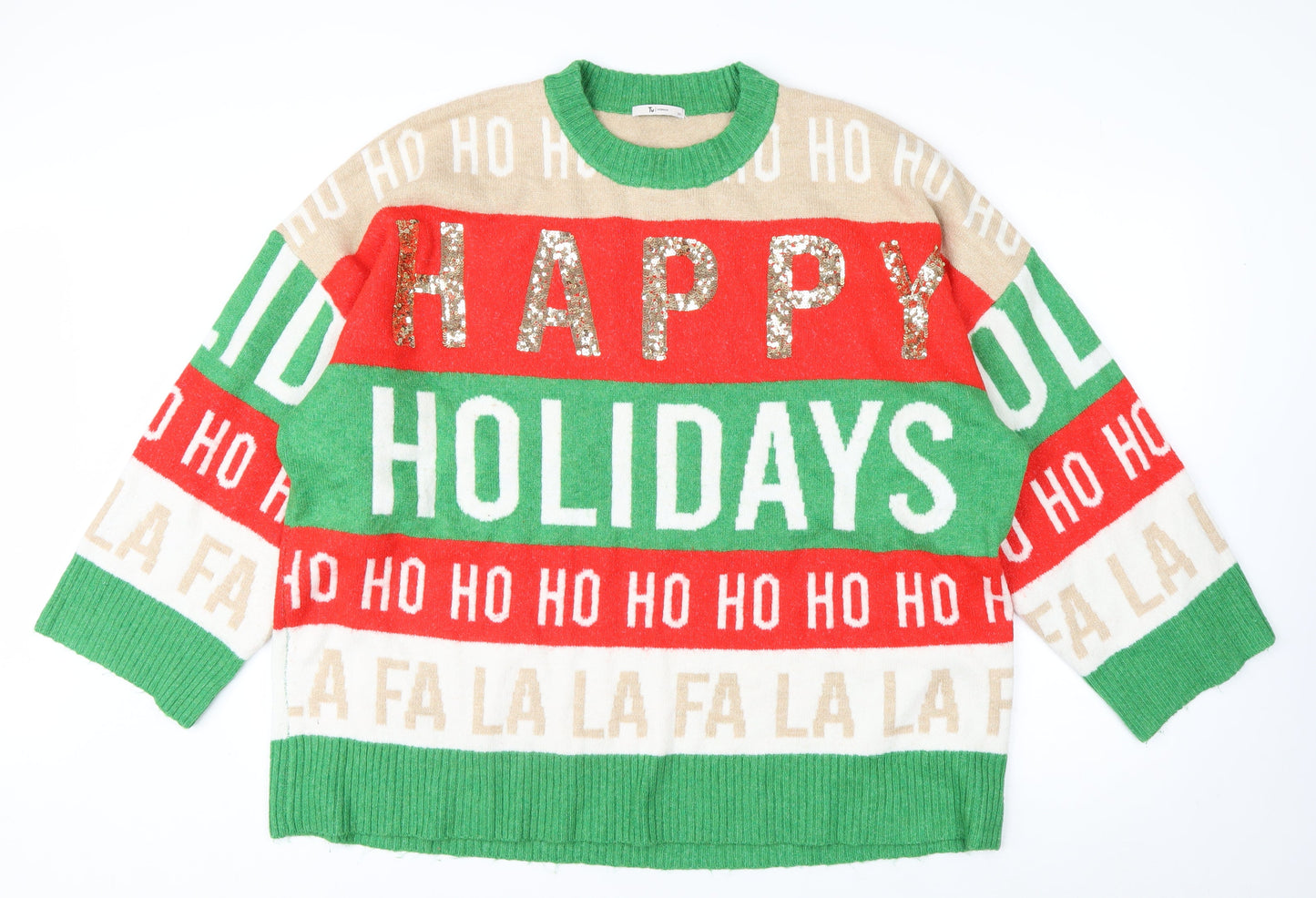 Tu Men’s Multicoloured Christmas Sequin Pullover Jumper XL