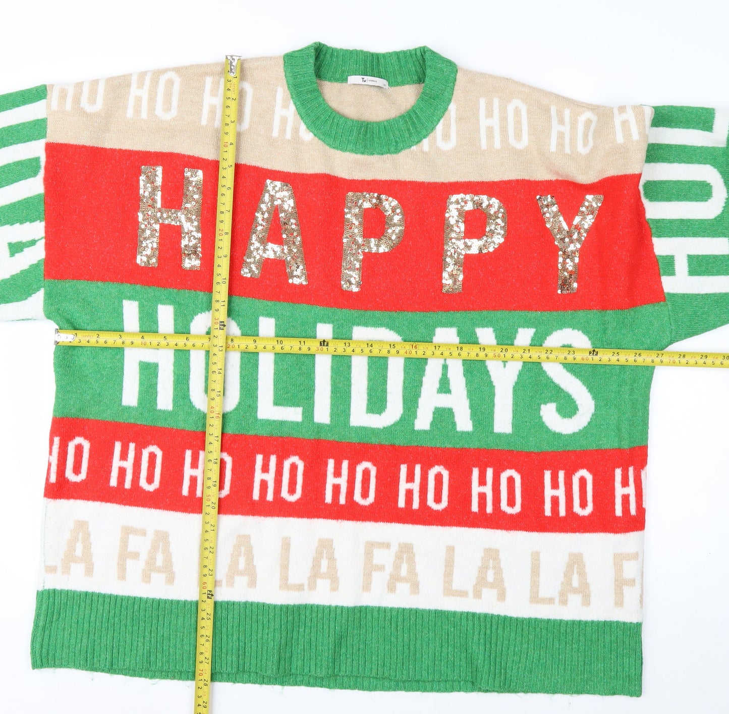 Tu Men’s Multicoloured Christmas Sequin Pullover Jumper XL