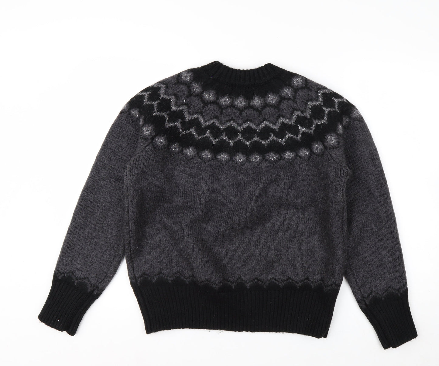 Joules Women Grey Fair Isle Crew Neck Chunky Knit Jumper Size 14