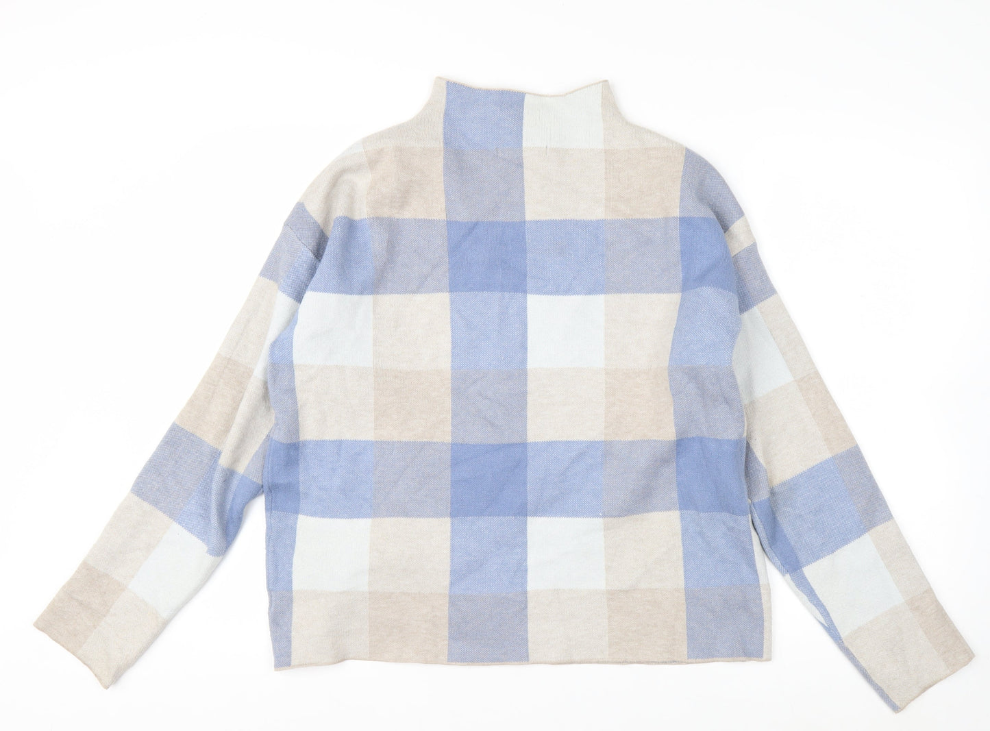 Tahari Women Blue Check Mock Neck Long Sleeve Pullover Jumper Size L