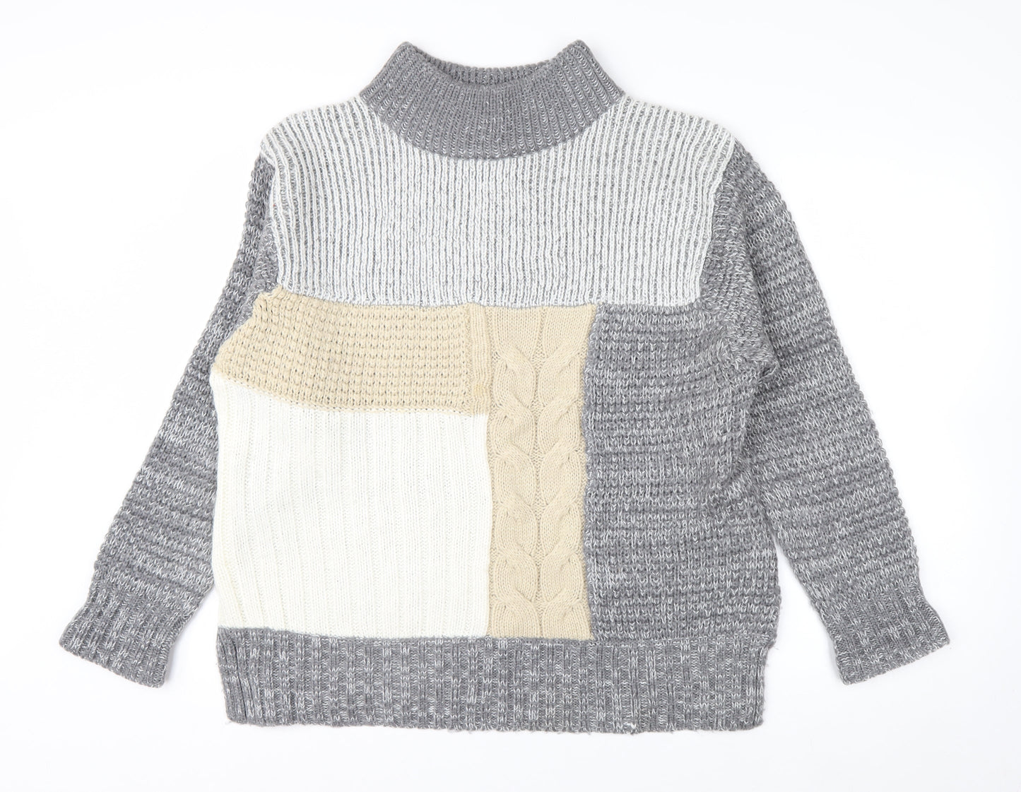 Cotton Traders Women's Grey Roll Neck Chunky Knit Jumper Size 18