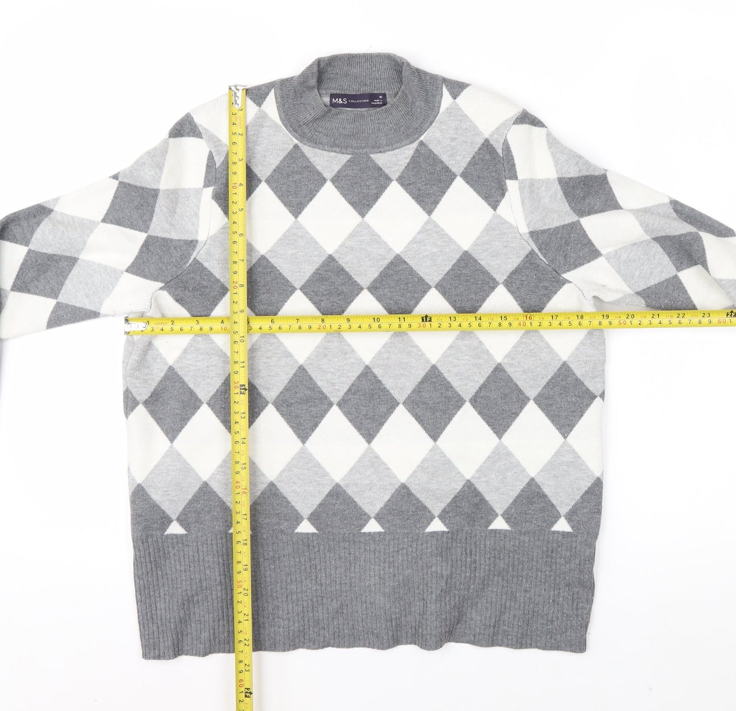 Marks and Spencer Women’s Grey Argyle Crew Neck Jumper Size 16