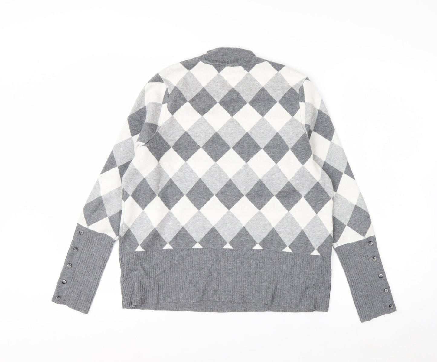 Marks and Spencer Women’s Grey Argyle Crew Neck Jumper Size 16