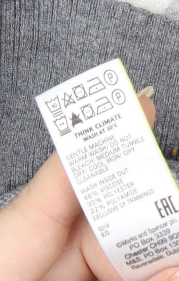 Marks and Spencer Women’s Grey Argyle Crew Neck Jumper Size 16