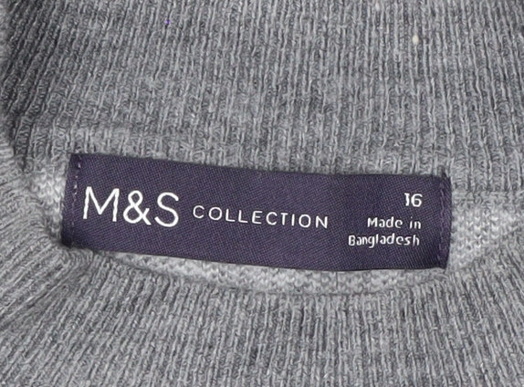 Marks and Spencer Women’s Grey Argyle Crew Neck Jumper Size 16