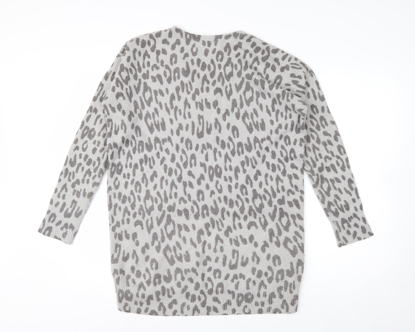 Oasis Women's Grey Animal Print V-Neck Knit Jumper Size S