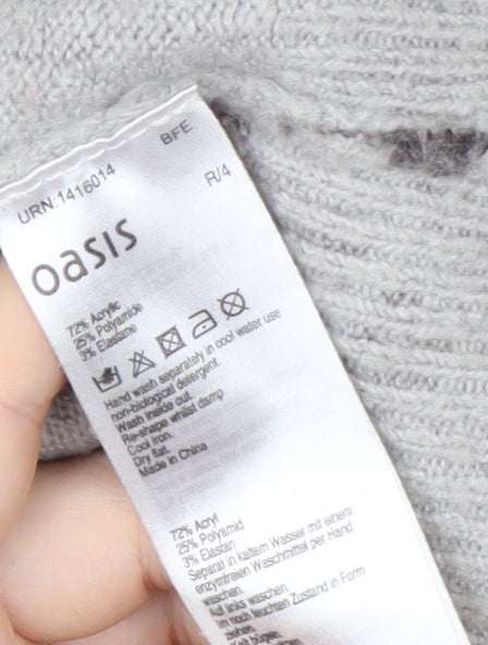 Oasis Women's Grey Animal Print V-Neck Knit Jumper Size S