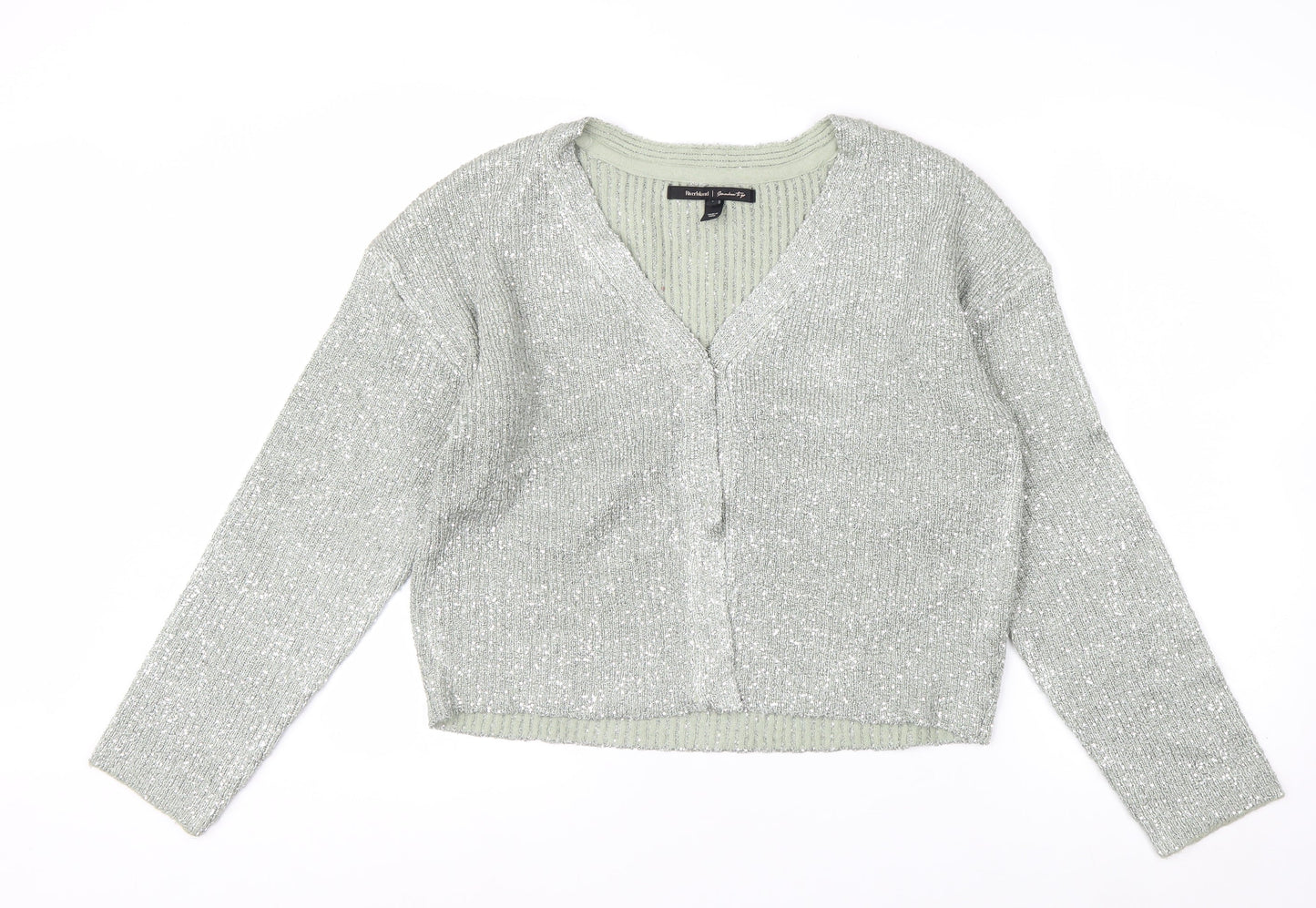 River Island Womens Silver L Cardigan Sequin Knit Long Sleeve