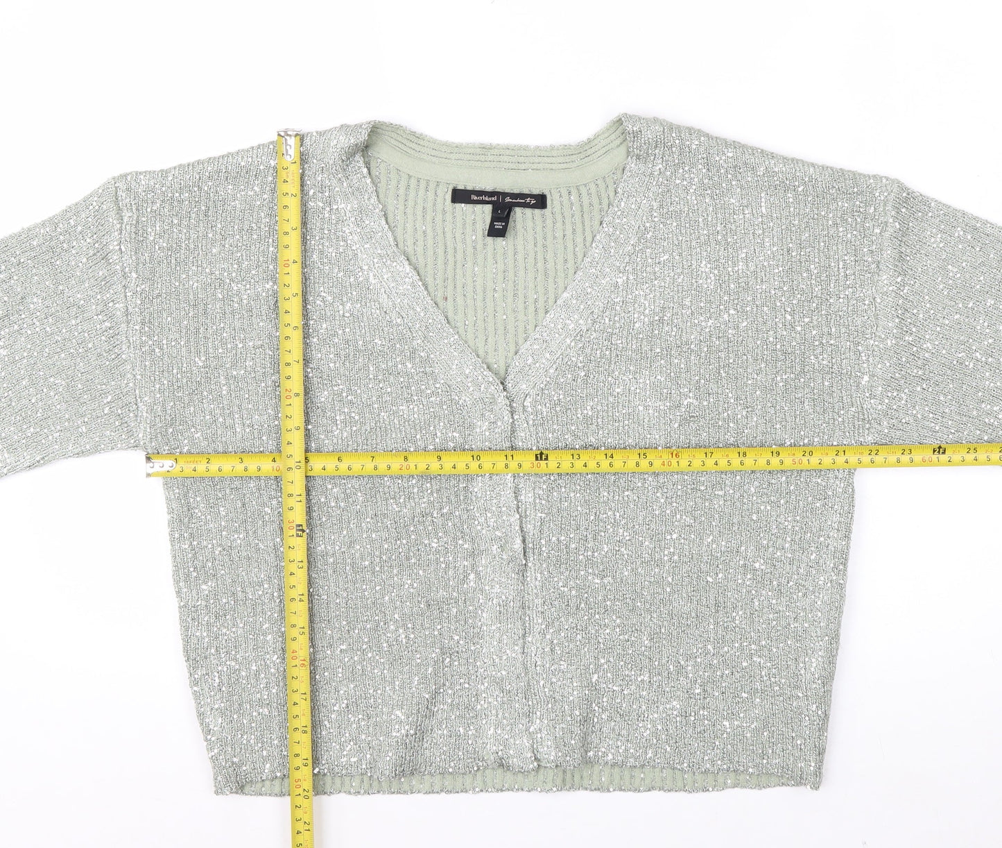 River Island Womens Silver L Cardigan Sequin Knit Long Sleeve