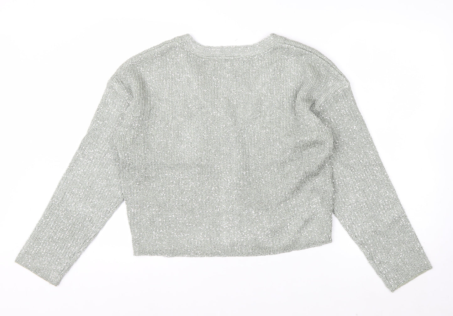 River Island Womens Silver L Cardigan Sequin Knit Long Sleeve