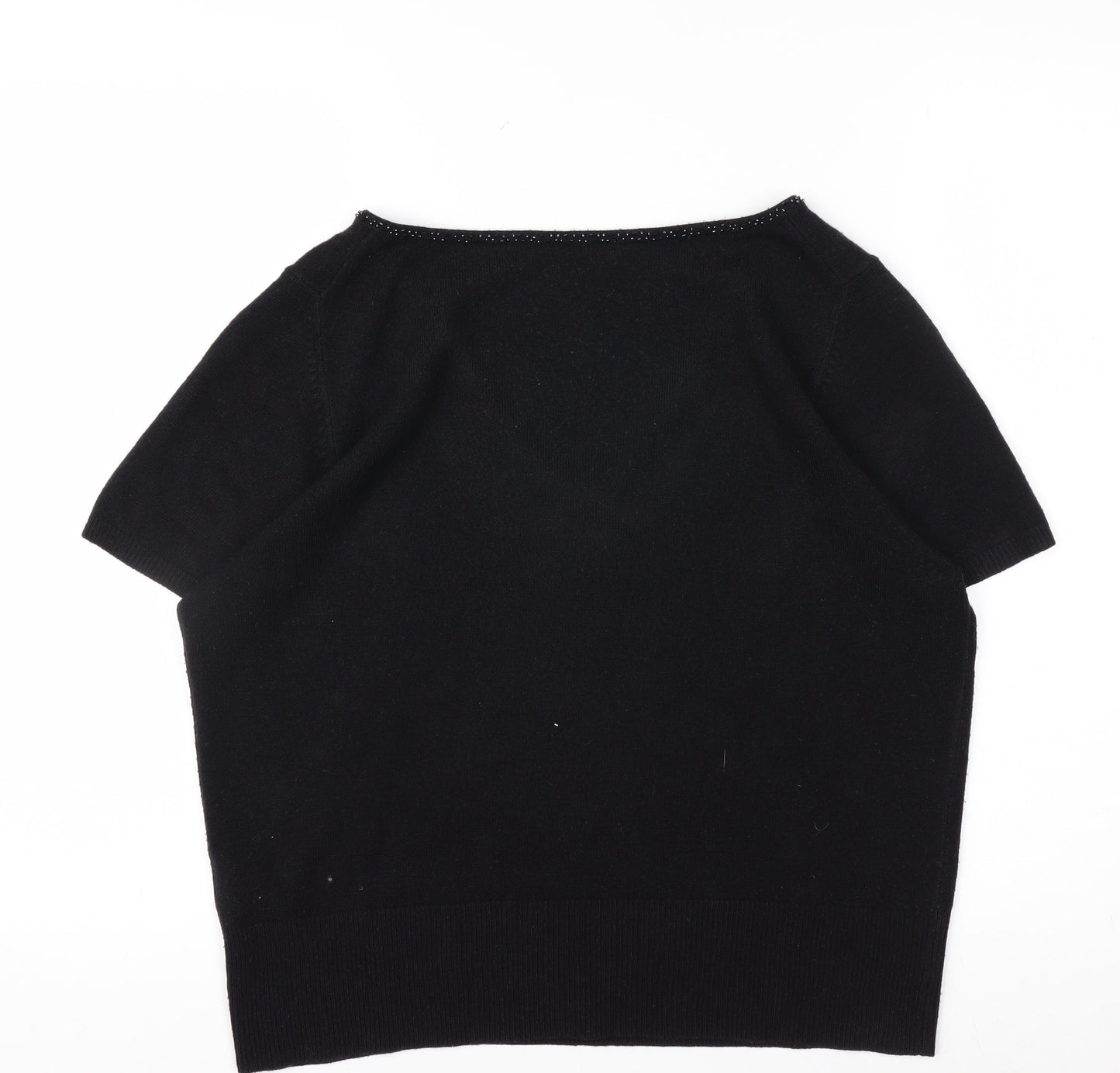 Marks and Spencer Women's Black V-Neck Short Sleeve Acrylic Bow Jumper Size 18
