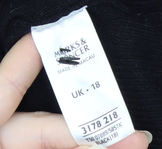 Marks and Spencer Women's Black V-Neck Short Sleeve Acrylic Bow Jumper Size 18