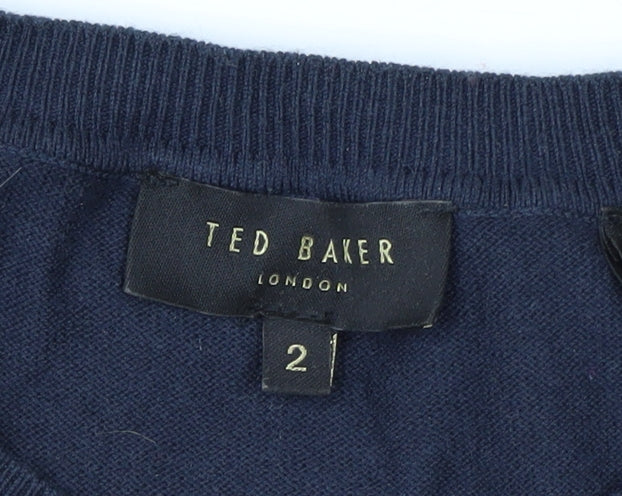 Ted Baker Women’s Blue Floral Crew Neck Long Sleeve Jersey Blouse Size 10