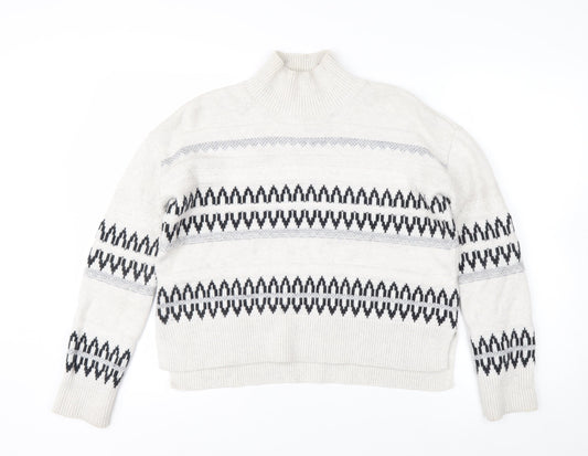 The White Company Womens Ivory Fair Isle Mock Neck Wool Blend Jumper XS