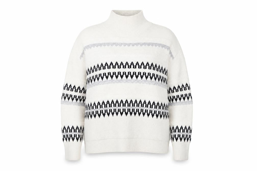 The White Company Womens Ivory Fair Isle Mock Neck Wool Blend Jumper XS