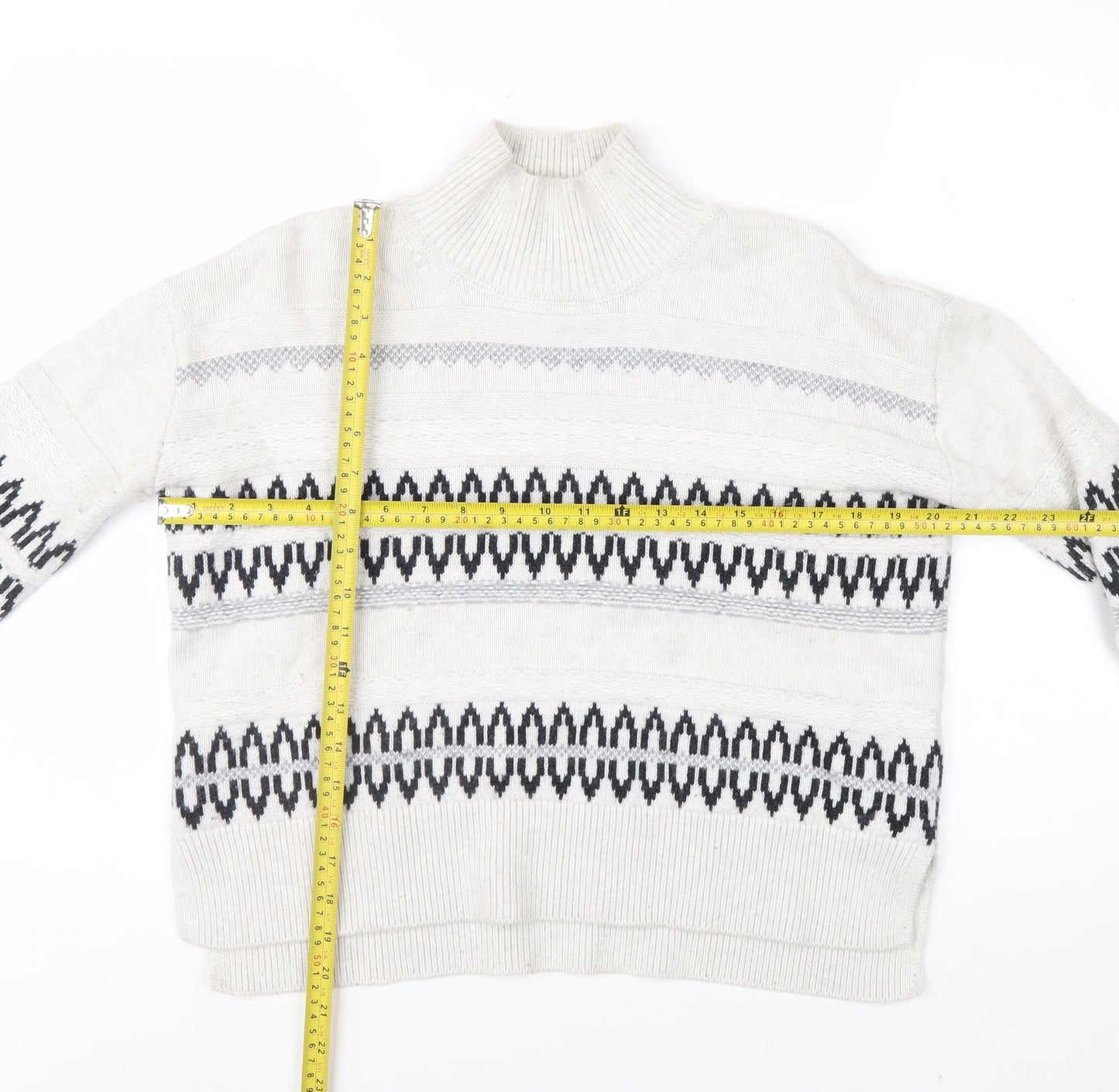 The White Company Womens Ivory Fair Isle Mock Neck Wool Blend Jumper XS