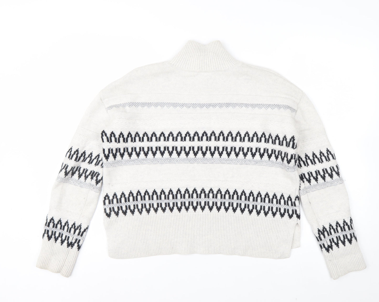 The White Company Womens Ivory Fair Isle Mock Neck Wool Blend Jumper XS