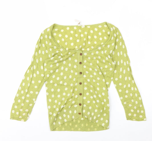 White Stuff Women’s Green Polka Dot Cotton Cardigan Size 8