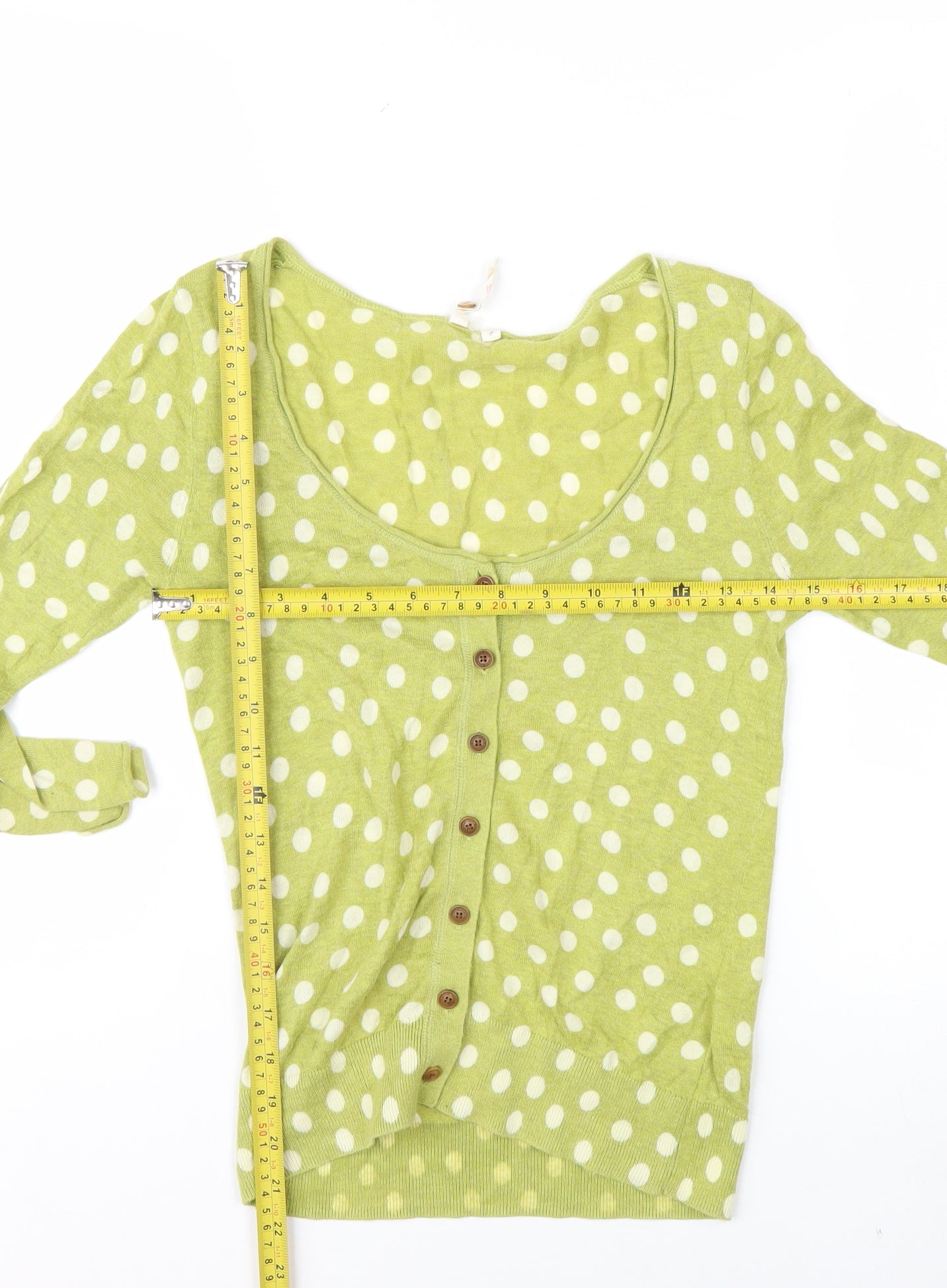 White Stuff Women’s Green Polka Dot Cotton Cardigan Size 8