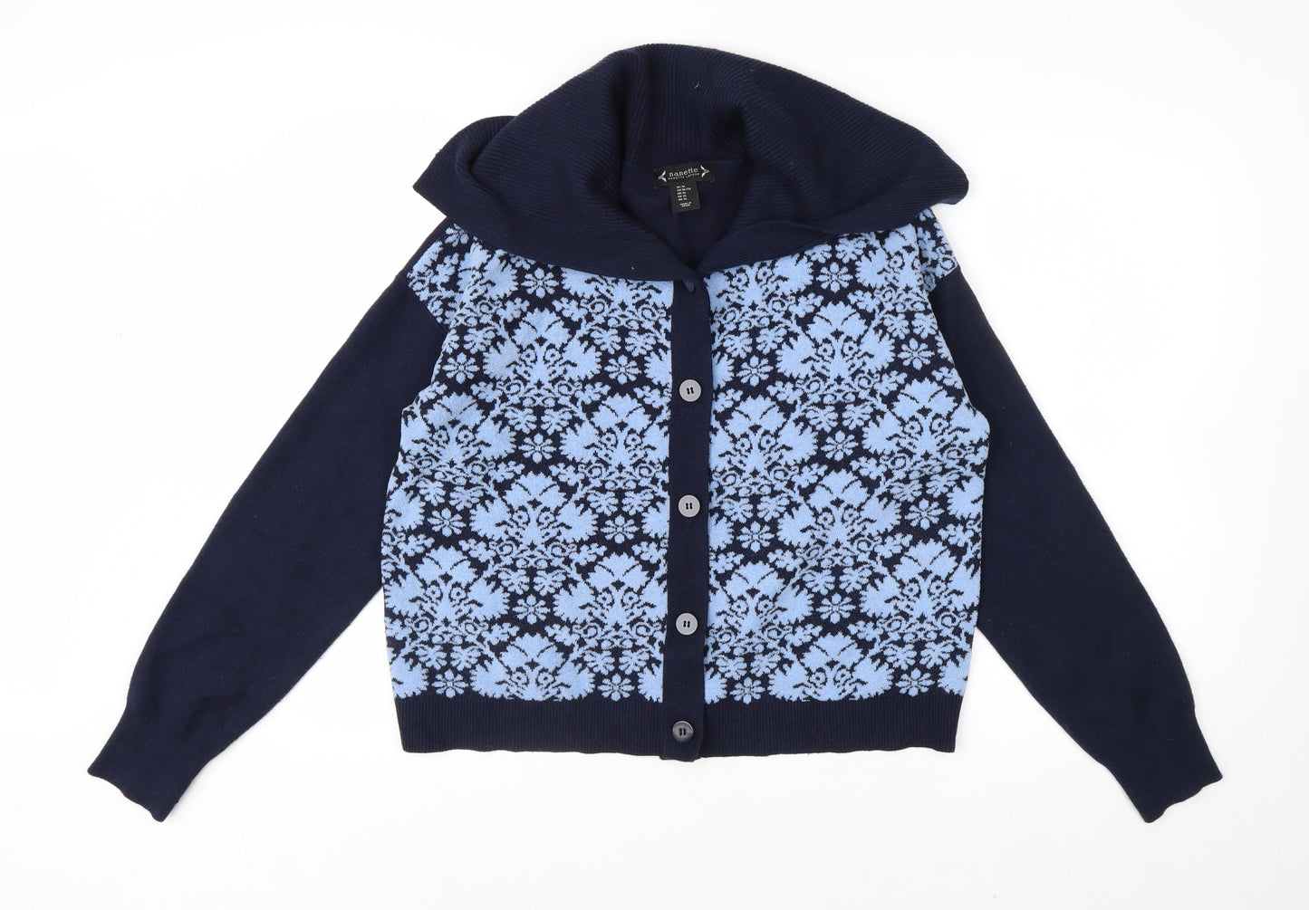 Nanette Lepore Women’s Blue Fair Isle Hooded Cardigan XL