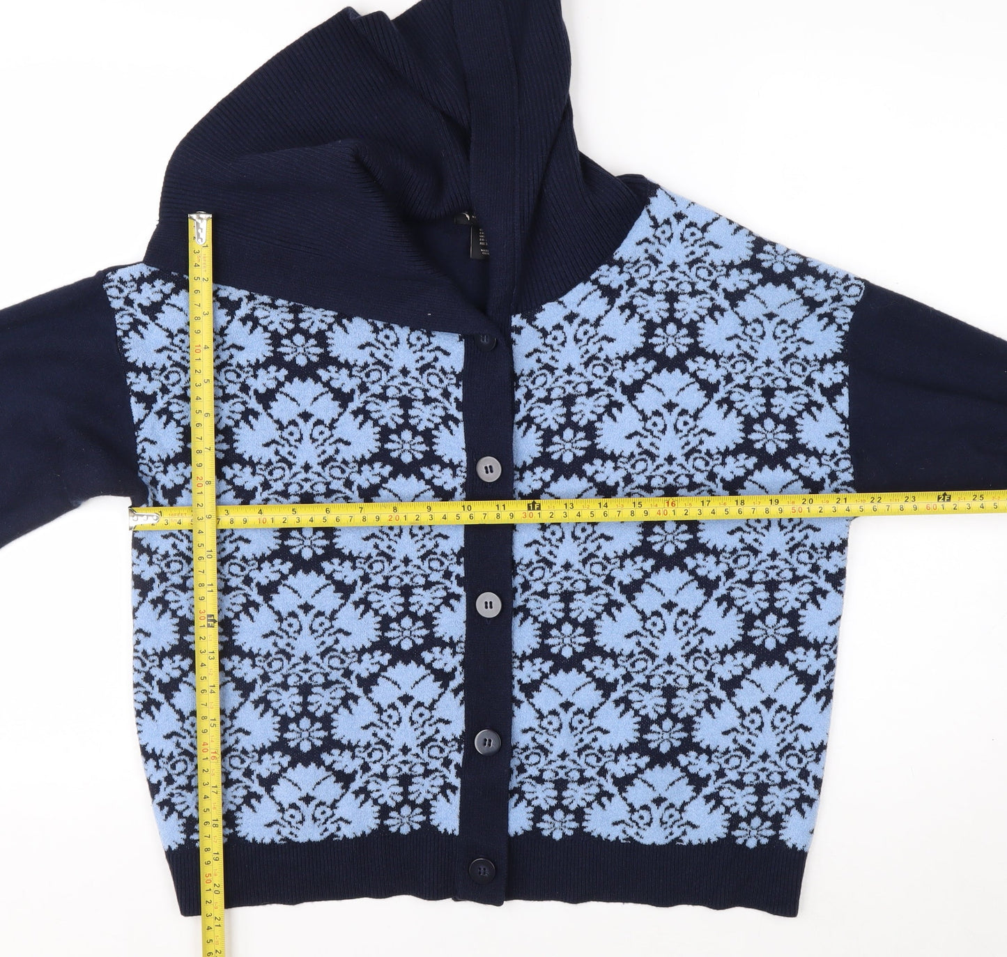 Nanette Lepore Women’s Blue Fair Isle Hooded Cardigan XL