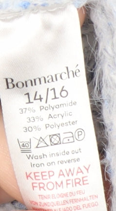 Bonmarché Women's Blue Chunky-Knit V-Neck Jumper Size 14/16