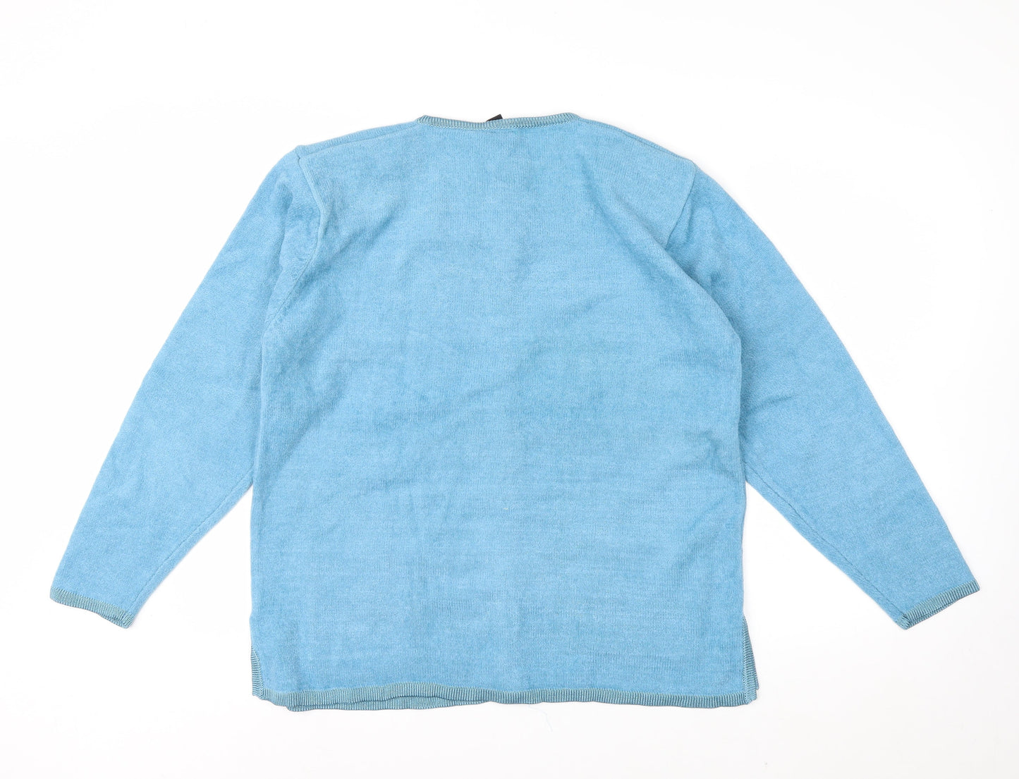 Avant Garde Women Blue M/L Cardigan Embroidered Knit Long Sleeve