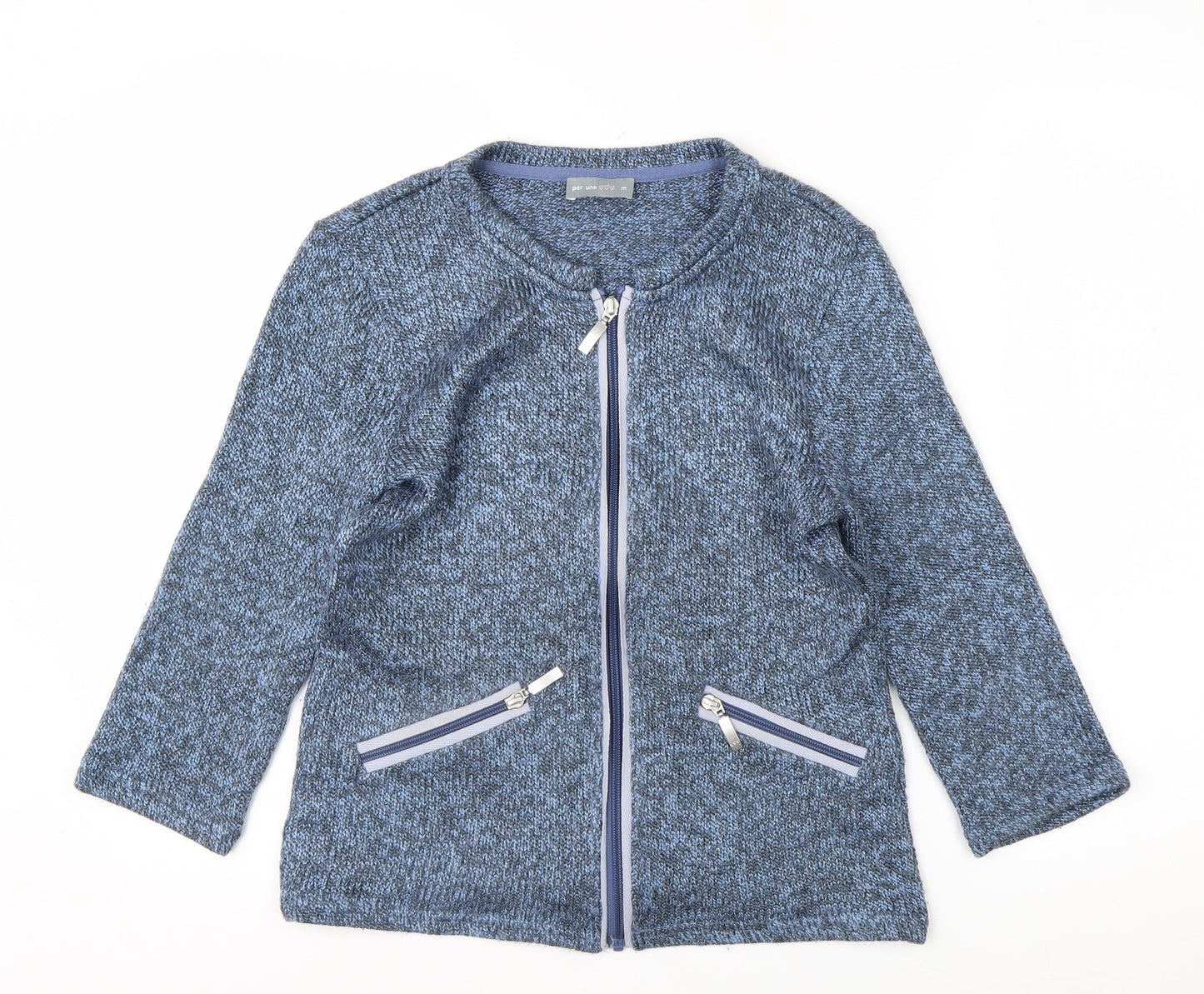 Marks and Spencer Per Una Blue Zip Knit Cardigan Women M Full Zip