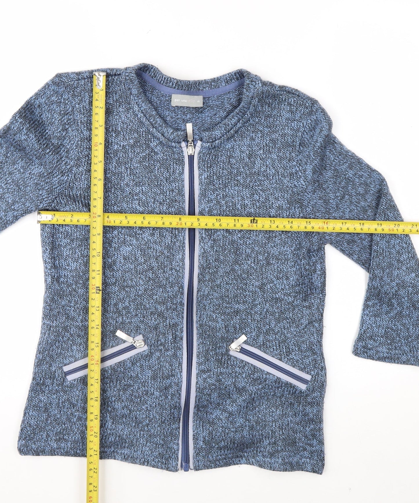 Marks and Spencer Per Una Blue Zip Knit Cardigan Women M Full Zip
