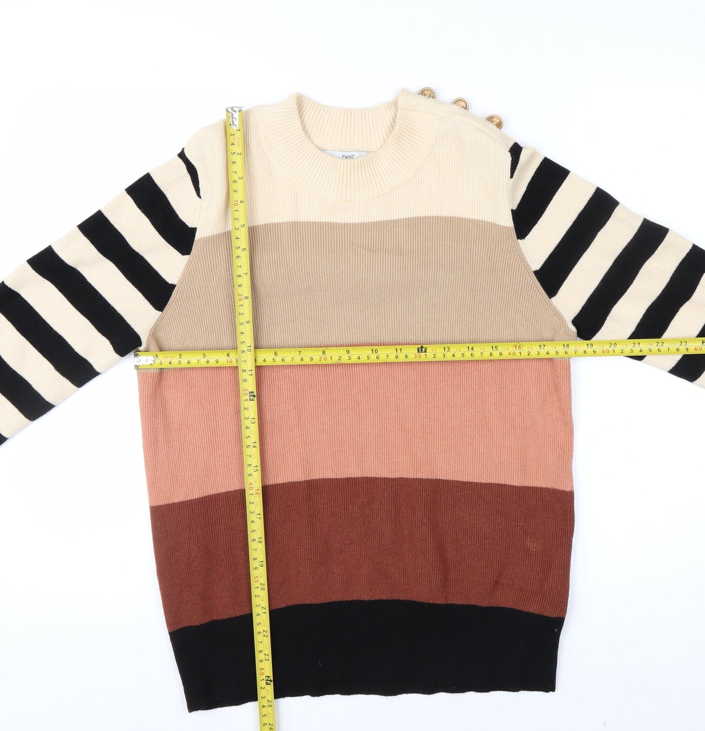 Next Women's Multicoloured Stripe Knit Crew Neck Jumper Size M
