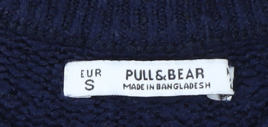 Pull & Bear Women's Blue Fair Isle Crew Neck Jumper Size 8