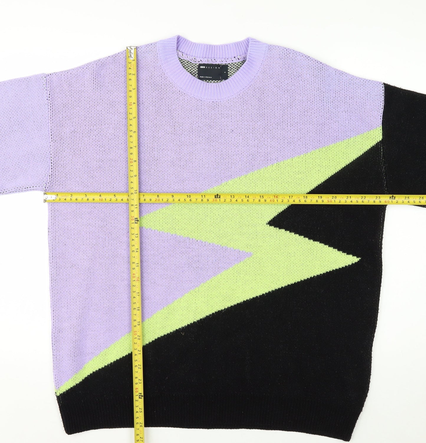 ASOS Design Women's Lilac Black Green Lightning Knit Jumper Size S