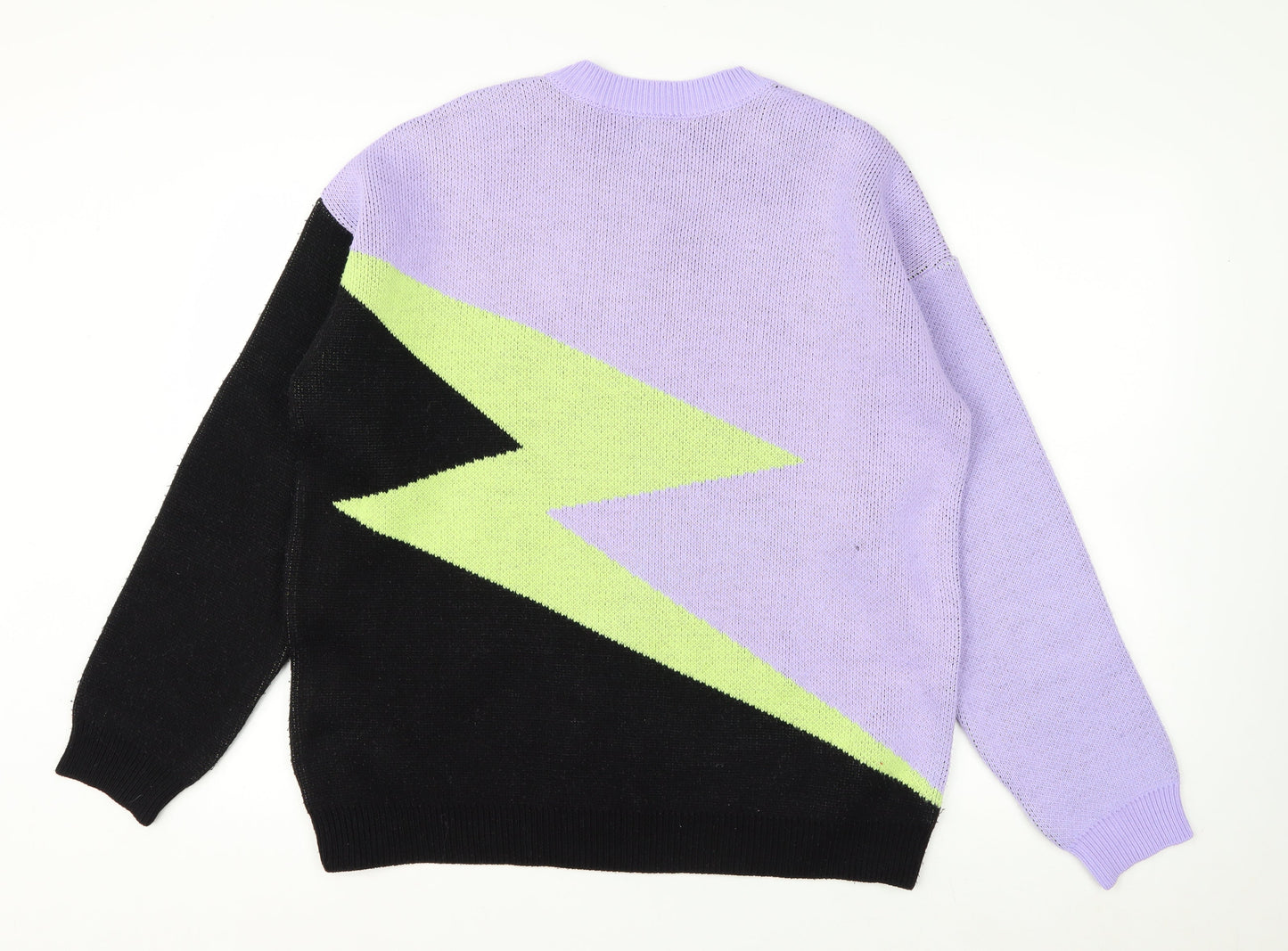 ASOS Design Women's Lilac Black Green Lightning Knit Jumper Size S