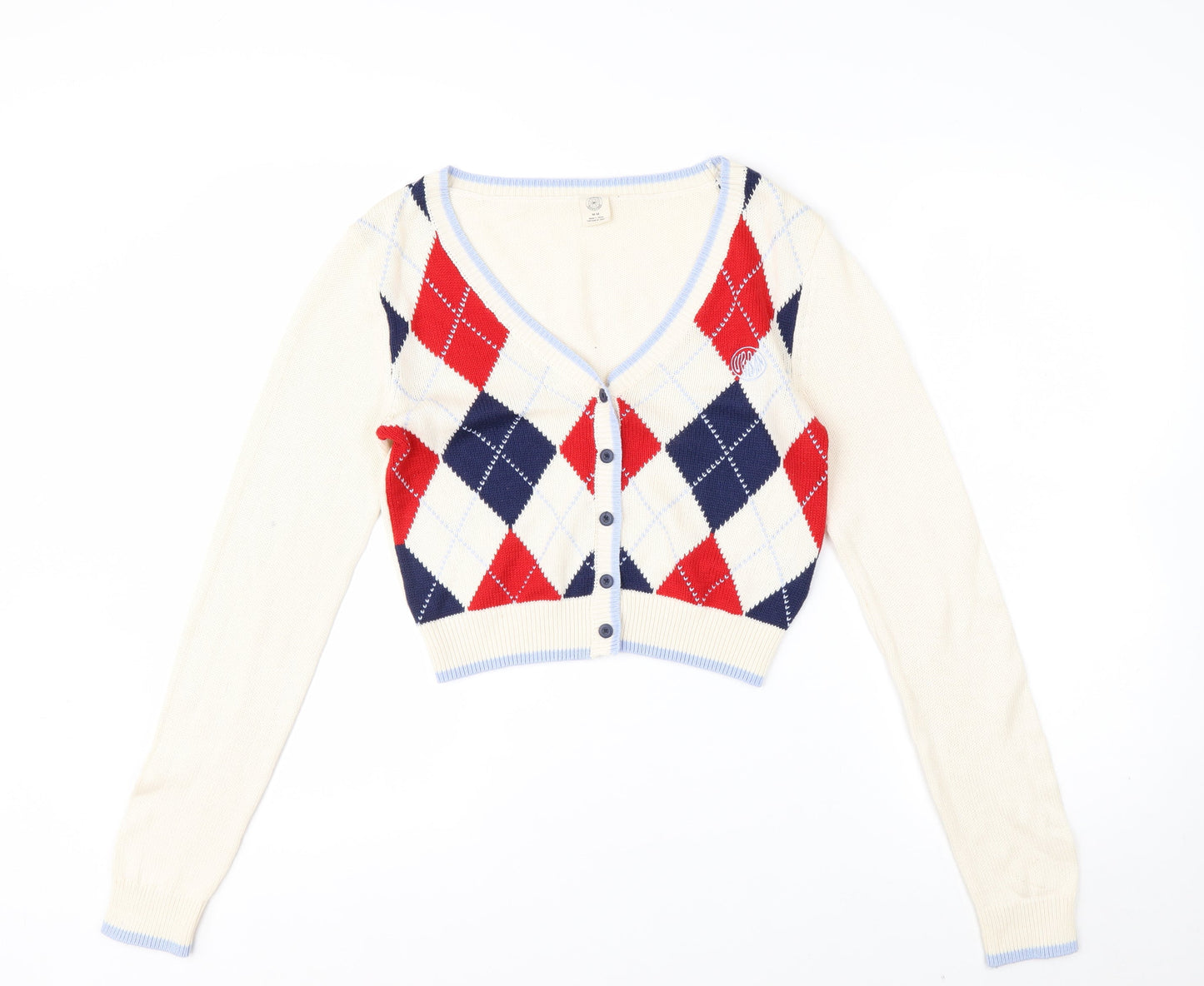 Urban Outfitters Women's Multicoloured Argyle Knit V-Neck Cardigan M
