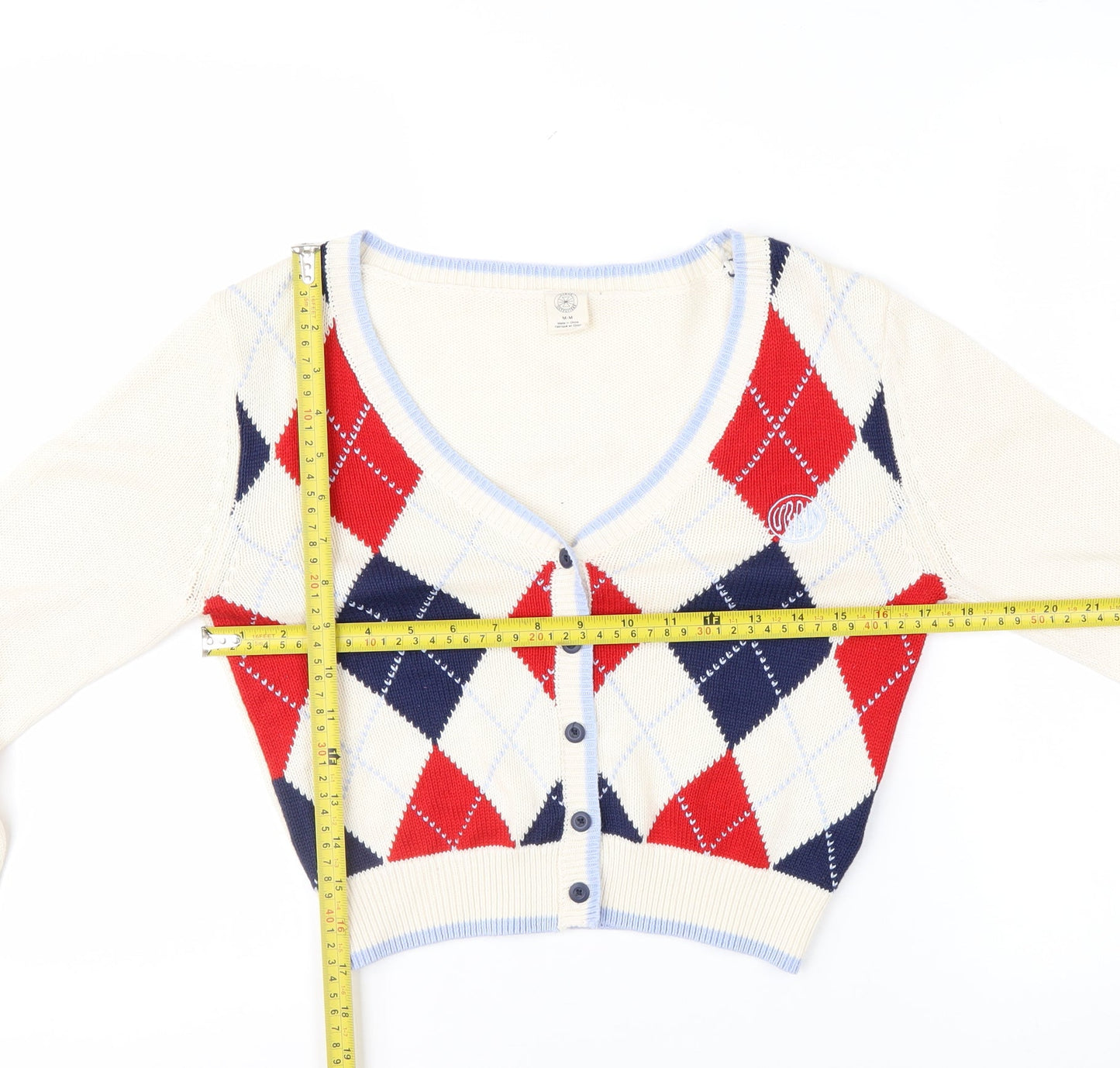Urban Outfitters Women's Multicoloured Argyle Knit V-Neck Cardigan M