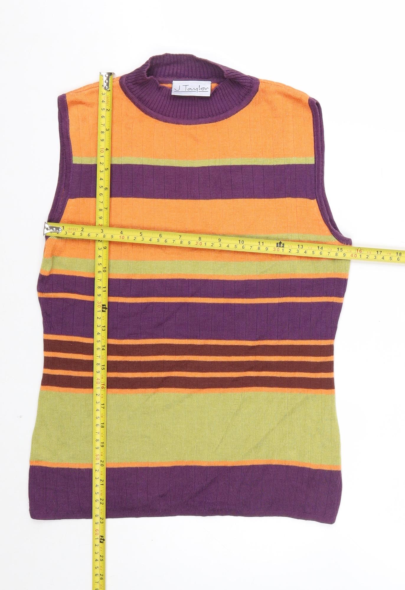 J. Taylor Womens Multicoloured Striped Mock Neck Sleeveless Top Size 12