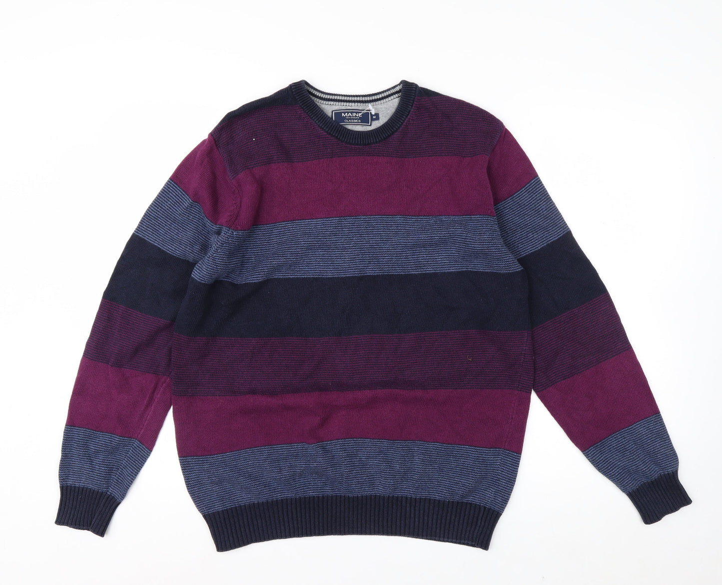 Maine New England Men's Multicoloured Striped Cotton Crew Neck Jumper M
