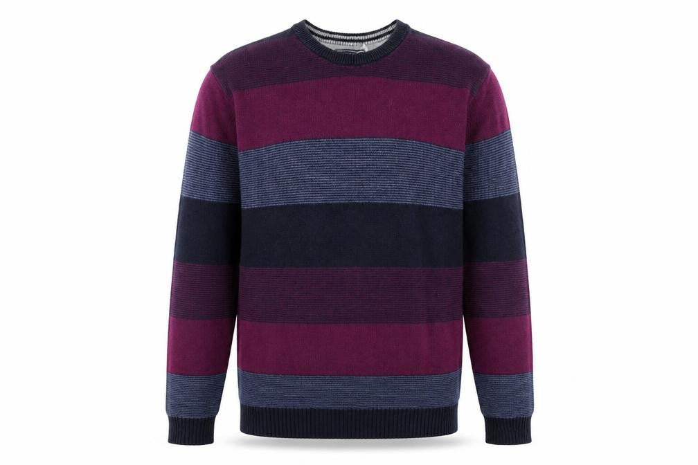 Maine New England Men's Multicoloured Striped Cotton Crew Neck Jumper M