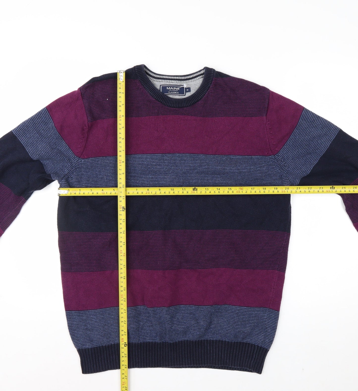 Maine New England Men's Multicoloured Striped Cotton Crew Neck Jumper M