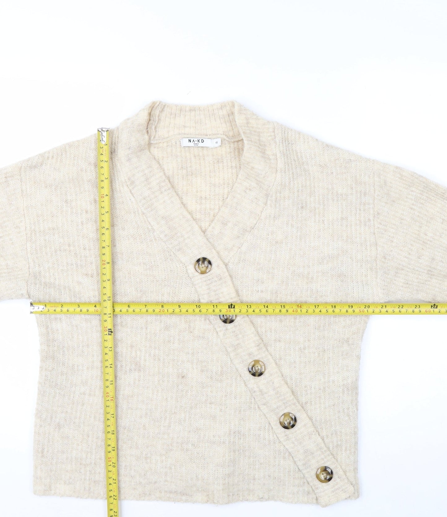 NA-KD Women’s Beige XS Cardigan Button Knit Autumn Layer