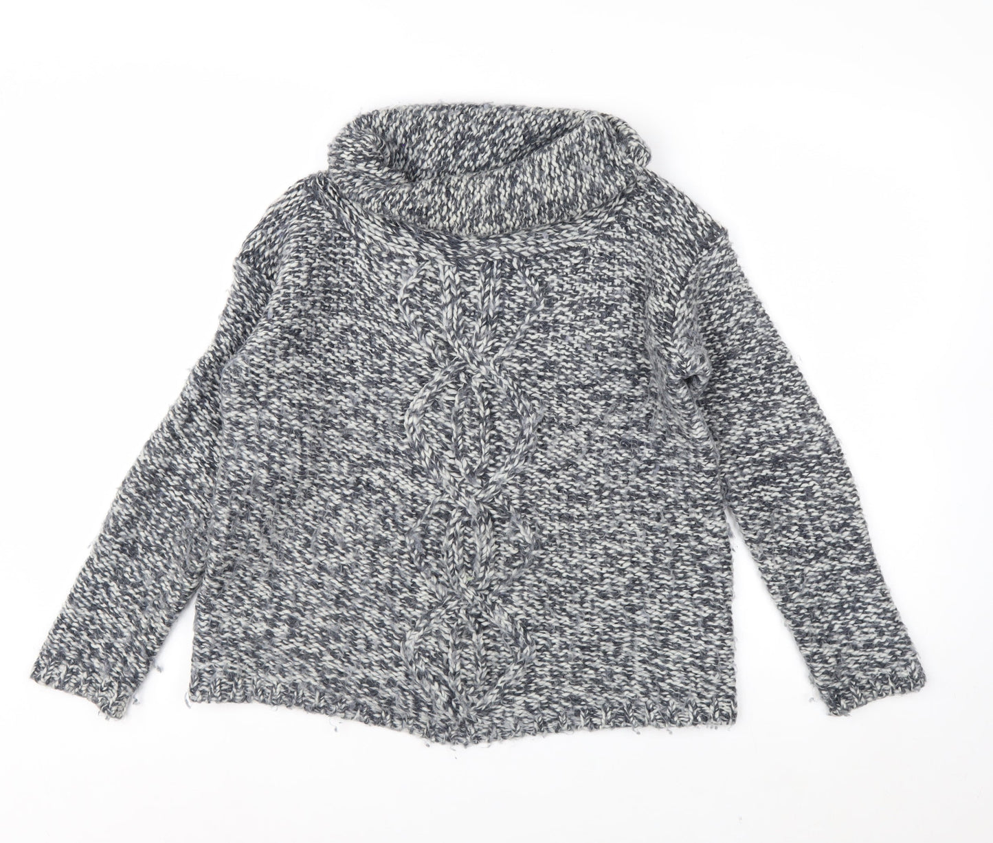 White Stuff Womens Grey Chunky Cowl Neck Wool Blend Pullover Jumper S