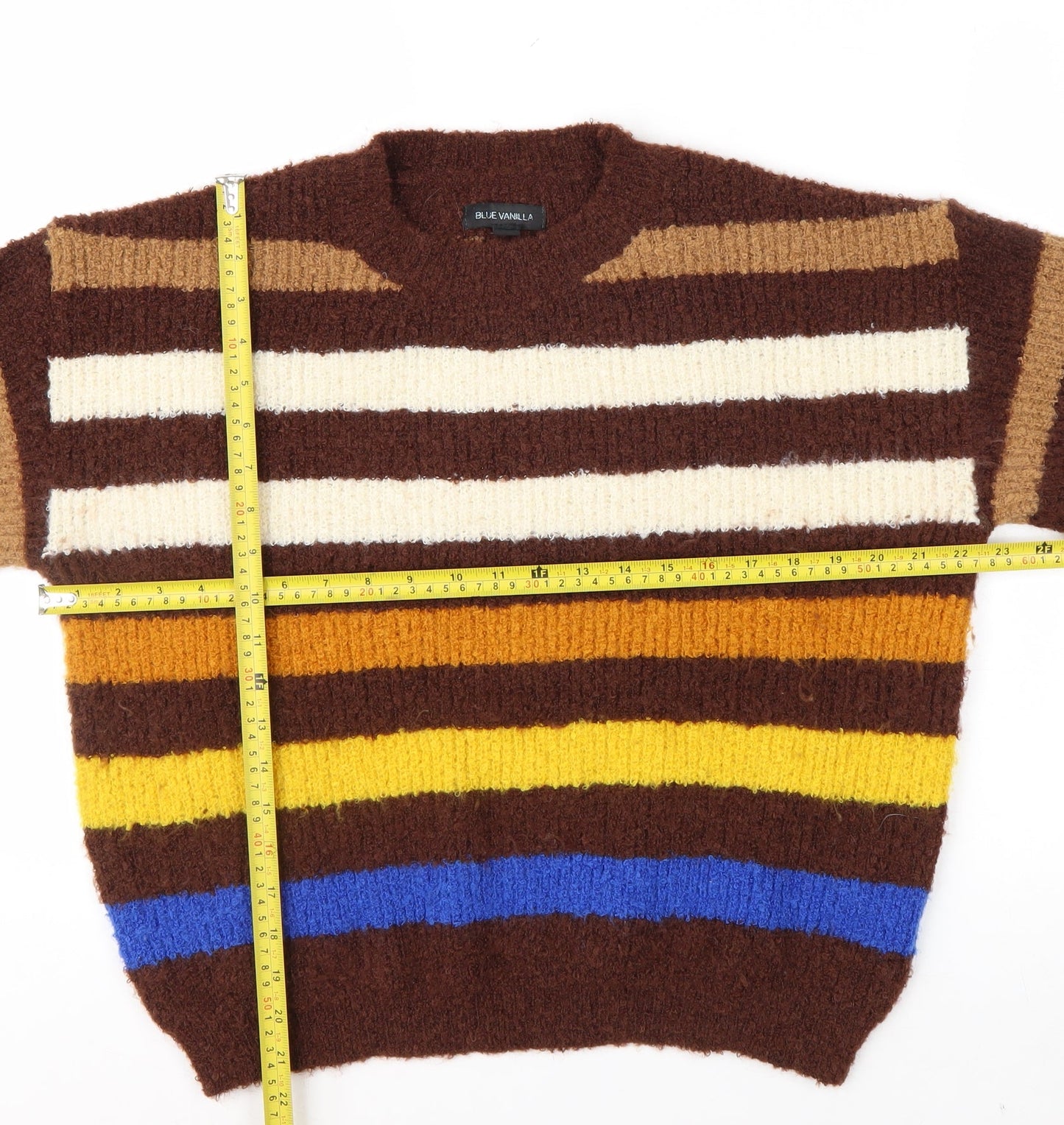 Blue Vanilla Women Brown Multicoloured Striped Knit Jumper M/L