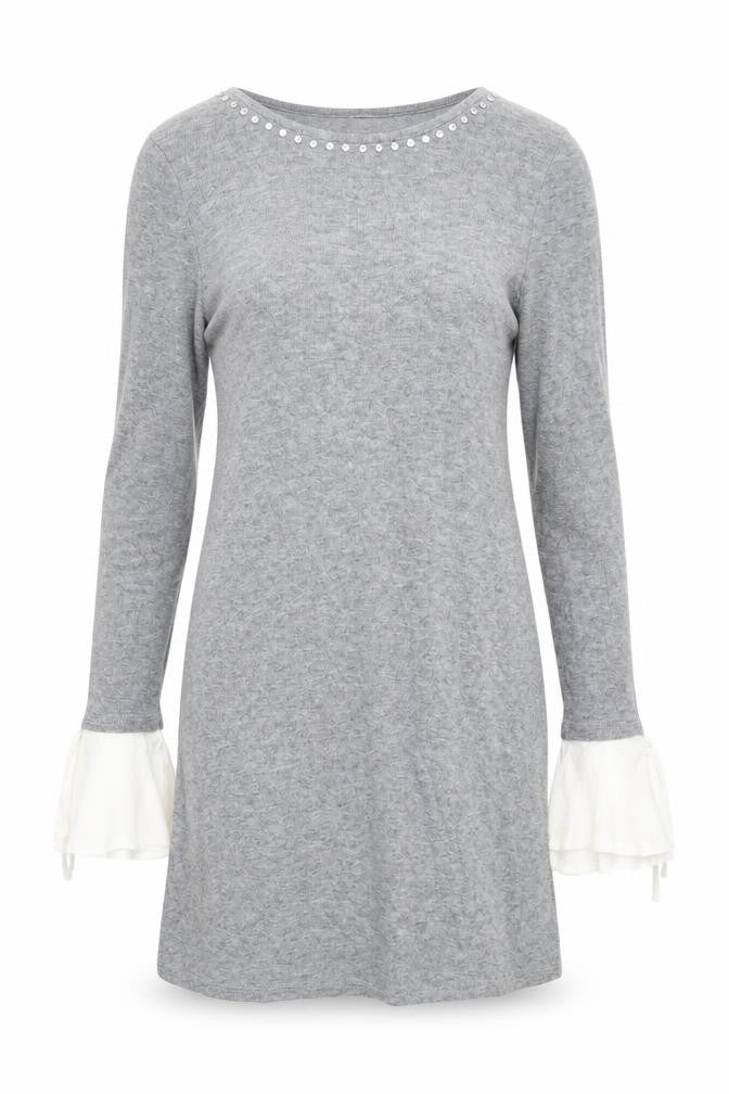 Springfield Womens Grey Beaded Bell Sleeve Tunic Jumper Size 8