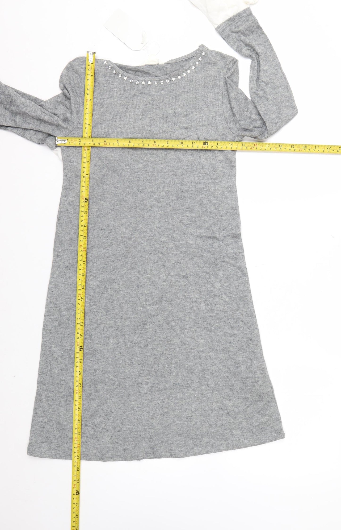 Springfield Womens Grey Beaded Bell Sleeve Tunic Jumper Size 8