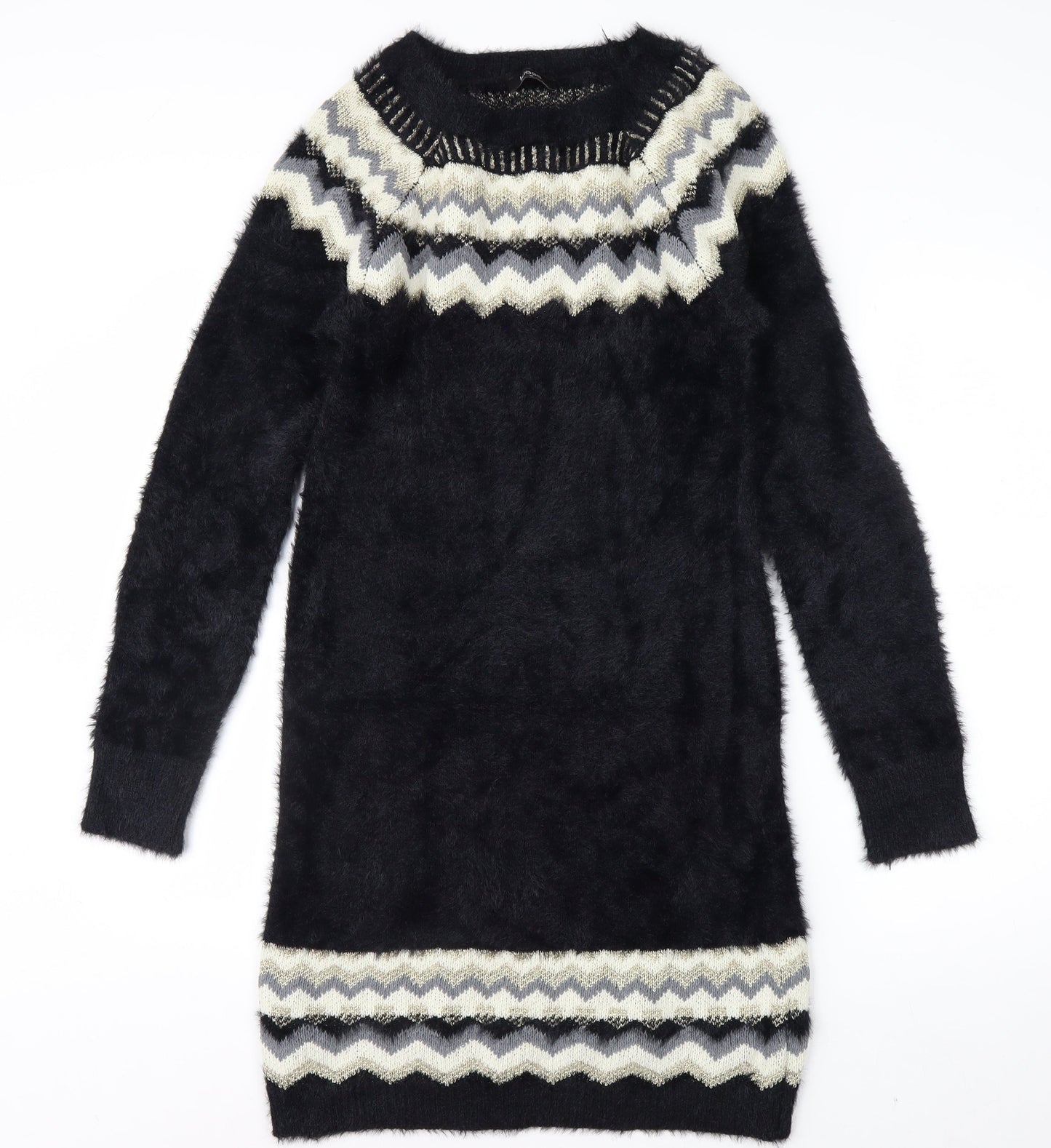 Klass Womens Black Geometric Knit Tunic Jumper M
